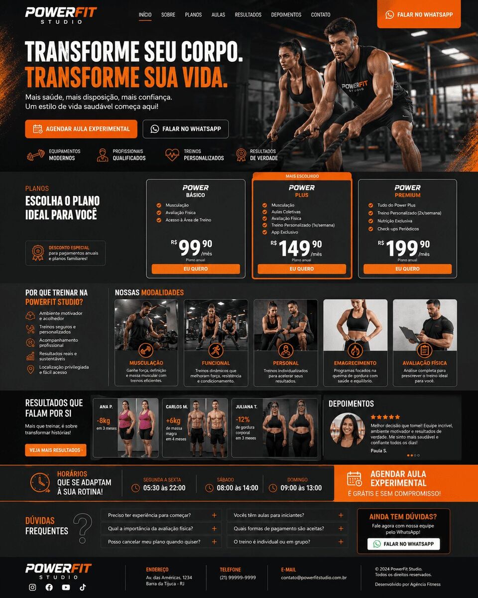 Pré-visualização do site PowerFit Studio