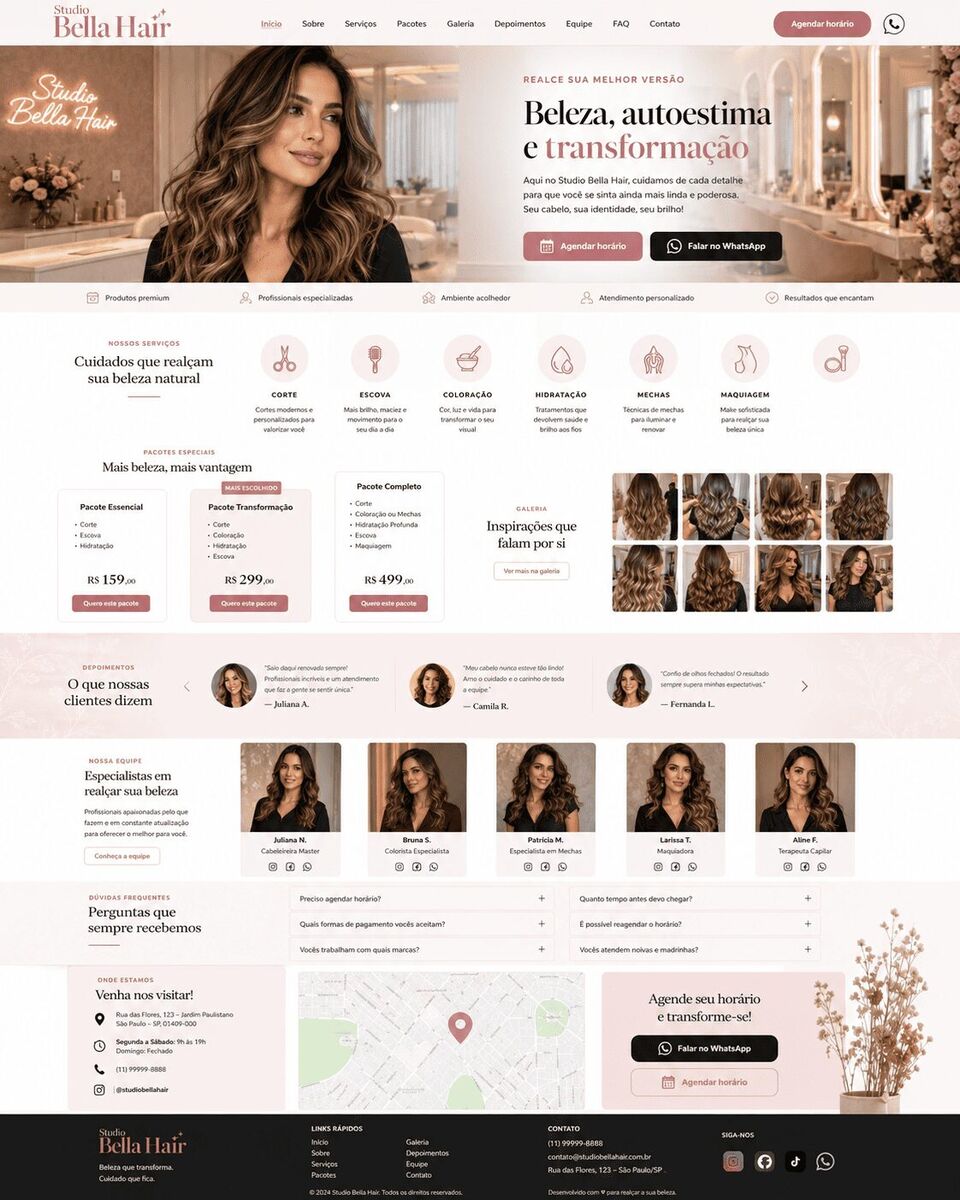 Pré-visualização do site Studio Bella Hair